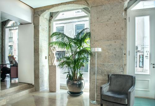 a chair and a plant in a room at Lisboa Prata Boutique Hotel in Lisbon