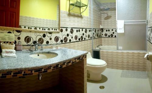 uma casa de banho com um lavatório e um WC em Morales Guest House em Huaraz