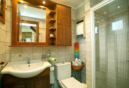 a bathroom with a toilet and a sink and a shower at Villa Sanni Retreat by Luxlikehome in Sani Beach