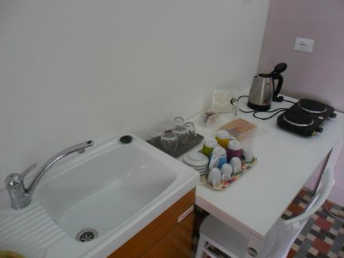 a kitchen with a sink and a counter with a coffee maker at Villa Muchiarelli in Crecchio