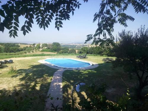 une piscine au milieu d'un champ dans l'établissement Mare e Monti, à Petriolo