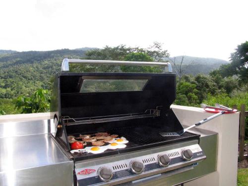 
a grill that has a hot dog on it at Seclude Rainforest Retreat in Palm Grove
