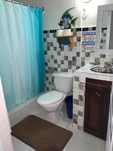 a bathroom with a toilet and a sink at Sana El Jardin Secreto in Santiago de los Caballeros