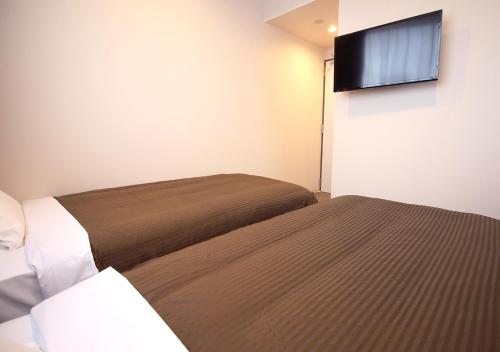 a hotel room with a bed and a flat screen tv at Hotel Trend Tobu Asakusa-Eki Kita in Tokyo