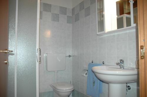 a bathroom with a sink and a toilet at Rose Rosse in Ca' di David