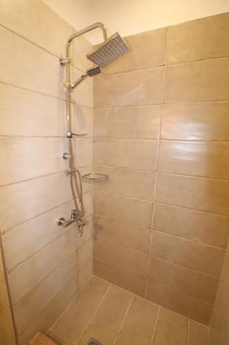 a shower with a shower head in a bathroom at Ethra luxury studios in Asprovalta
