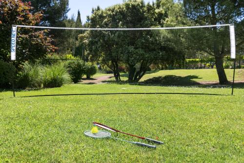 a frisbee on the grass next to a goal at Hôtel Birdy by Happyculture in Aix-en-Provence
