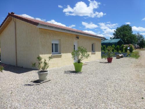 ein Haus mit drei Topfpflanzen davor in der Unterkunft Le Messimy in Charnoz