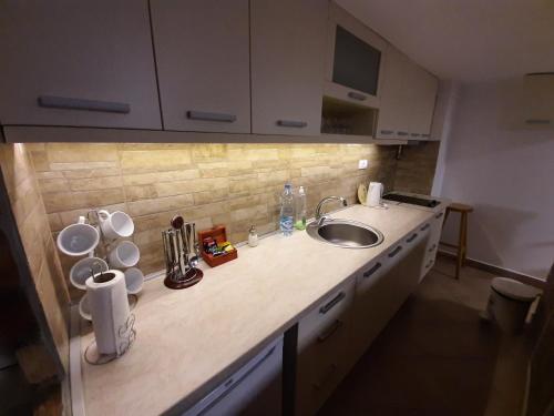 a kitchen with a sink and a counter top at Apartment Queen in Belgrade