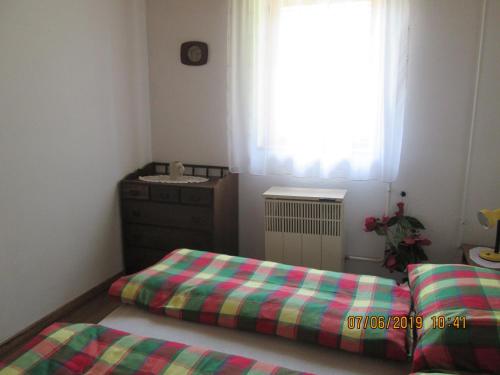 1 Schlafzimmer mit 2 Einzelbetten und einem Fenster in der Unterkunft Fenyves Vendégház in Balatonfenyves