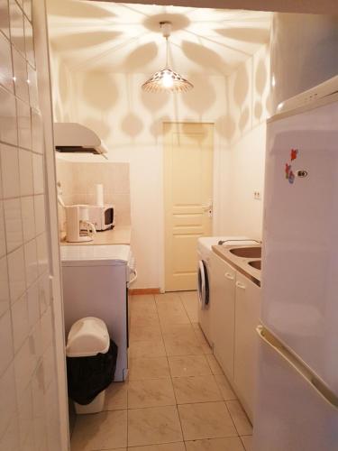 une petite cuisine avec un réfrigérateur et un micro-ondes dans l'établissement Studio, à Corte