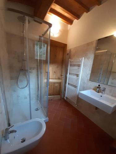 a bathroom with a shower and a sink at Agriturismo Fonteregia in Montecatini Terme