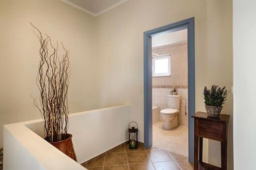 a bathroom with a tub and a toilet and a mirror at Gennadi Villa Del Mar in Gennadi
