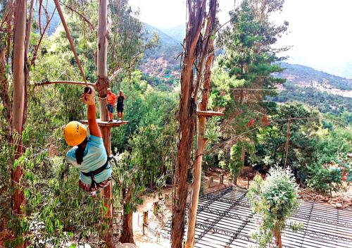 a person on a zip line in the trees at Las Montañas de Olmué Resort & Conference Center in Olmué