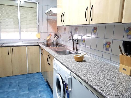 uma cozinha com um lavatório e uma máquina de lavar roupa em Apartamento turístico en Sevilla em Sevilha