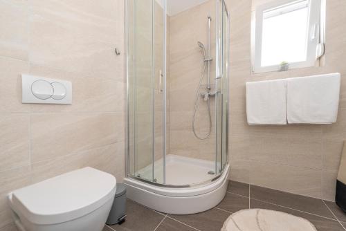 a bathroom with a toilet and a shower at LUXURY APARTMENTS - LA VIR 1 & 2 in Vir