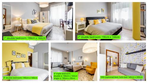 eine Collage mit drei Bildern eines Hotelzimmers in der Unterkunft BDC - King Termini Apartment in Rom
