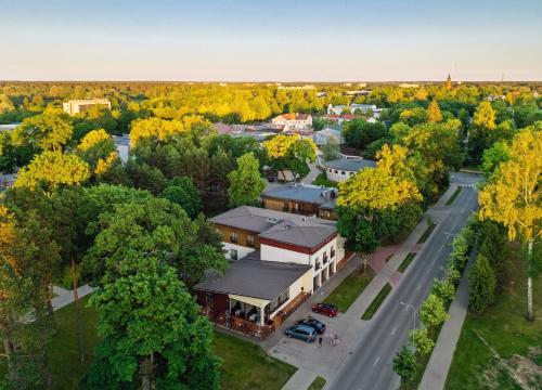 an aerial view of a town with a building at Regina in Druskininkai