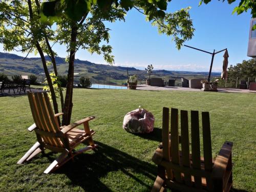 two chairs sitting in the grass next to a tree at Casa Sobrero in Castiglione Falletto