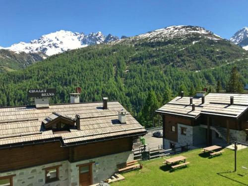 a view of a building with mountains in the background at Chalet Selva in Valdidentro