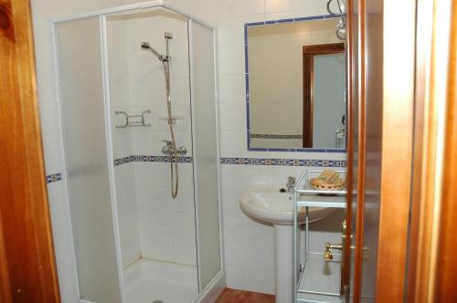a bathroom with a shower and a sink at Hotel Rural El Texu in Arriondas
