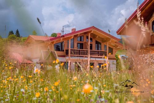 a house in the middle of a field of flowers at Apartments Chalet Girska Hatyna in Vorokhta