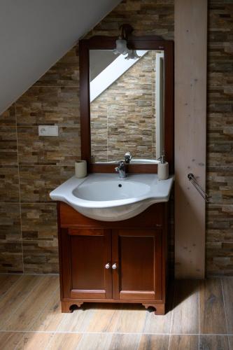 a bathroom with a sink and a mirror at Villa Jana in Janske Lazne