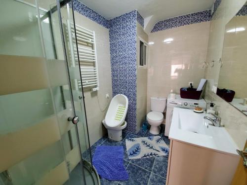 ein Bad mit einem WC, einem Waschbecken und einer Dusche in der Unterkunft Gutierrez Apartment in Alicante