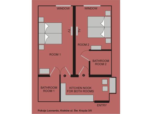 a floor plan at Pokoje Leonardo in Kraków