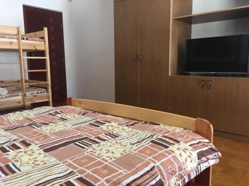 a bedroom with a bed and a tv on a cabinet at Wellness Villa Totina in Liptovský Mikuláš – Demänová