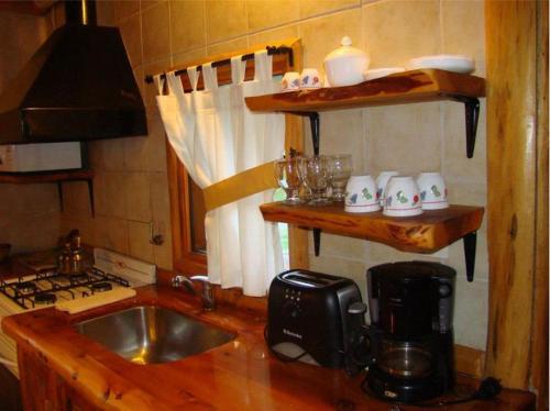 a kitchen with a sink and a counter top at Cabañas En el Corazón del Bosque in San Carlos de Bariloche