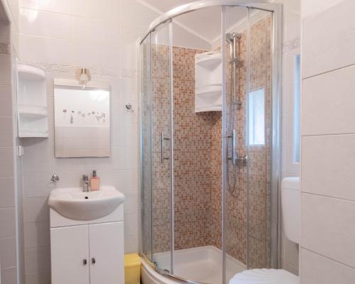a bathroom with a shower and a sink at Apartman Arijana 3 in Medulin