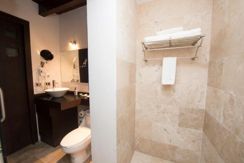 a bathroom with a toilet and a sink at Colombe Hotel Boutique in Xalapa
