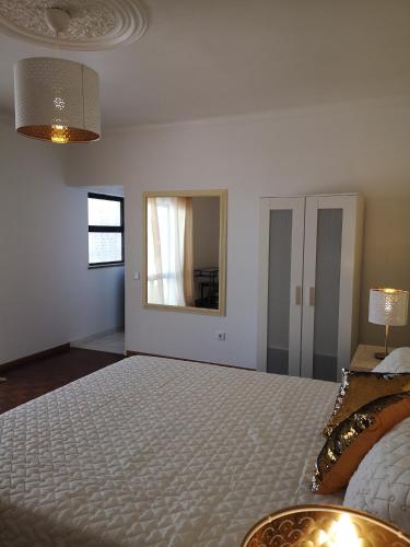 a bedroom with a large bed and a mirror at Nature Guesthouse in Lagos