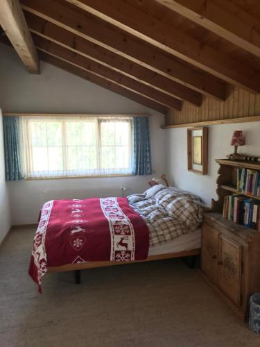 1 dormitorio con cama y estante para libros en Studio in Klosters, en Klosters