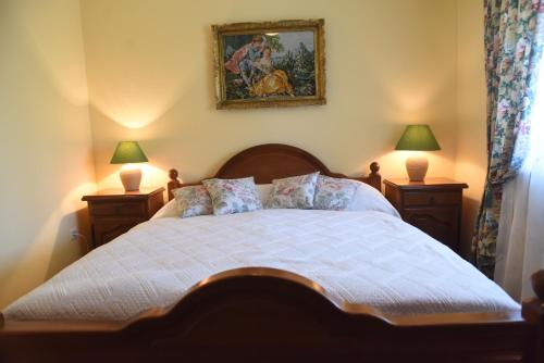 um quarto com uma cama grande e 2 mesas de cabeceira em Apartmani Nik Lux em Vrnjačka Banja