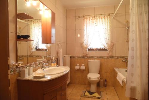 uma casa de banho com um WC, um lavatório e uma banheira em Apartmani Nik Lux em Vrnjačka Banja