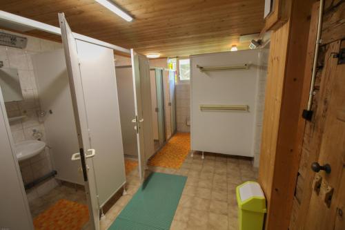ein kleines Bad mit einer Dusche und einem WC in der Unterkunft Widum Köfels in Umhausen