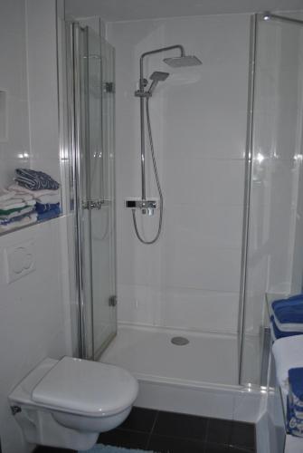 un baño con ducha y WC en gemütliche Zimmer im Einfamilienhaus, en Colonia