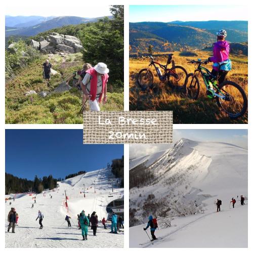 a collage of photos of people skiing on a ski slope at Le Hygge Chalet Gérardmer-Spa in Anould