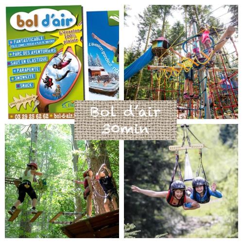 a collage of pictures of people on an outdoor attraction at Le Hygge Chalet Gérardmer-Spa in Anould