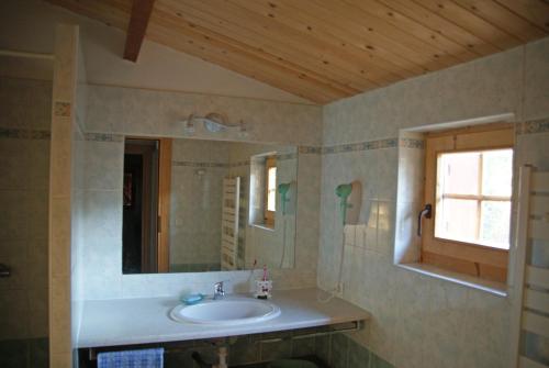 une salle de bain avec un lavabo et un miroir dans l'établissement chalet climatisé Porticcio Corse, à Fontanaccio