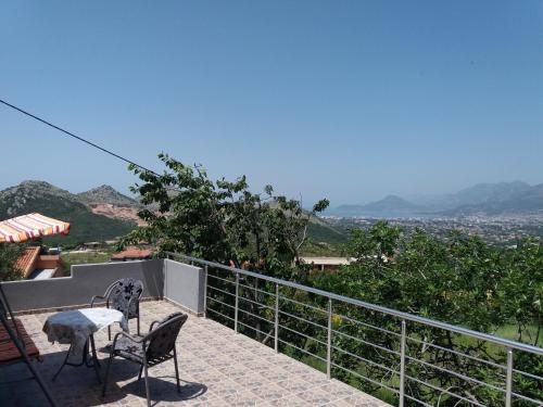 a patio with two chairs and a table on a balcony at Zelena Maslina in Bar