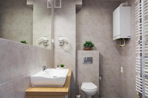 a bathroom with a sink and a toilet at Apartamenty Natalia - bezpłatny parking in Krynica Zdrój