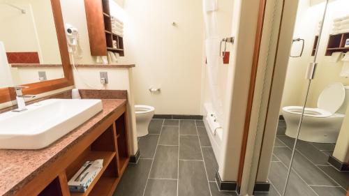 a bathroom with a sink and two toilets at Shepherd Mountain Inn & Suites in Pilot Knob