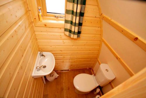 a small bathroom with a toilet and a sink at Causeway Coast Wigwams in Bushmills
