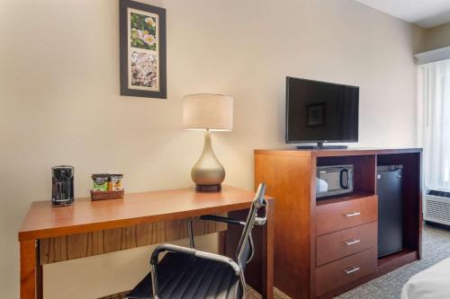 a room with a desk with a television and a lamp at Comfort Inn Douglasville - Atlanta West in Douglasville