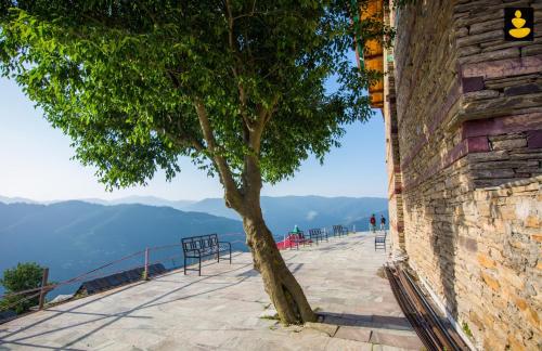 a tree on the side of a building with a view at LivingStone Ojuven Treehouses in Shimla