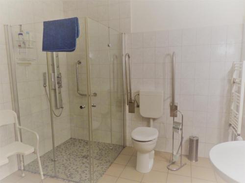 バート・ツヴィッシェンアーンにあるBeim Welsのバスルーム(シャワー、トイレ、洗面台付)