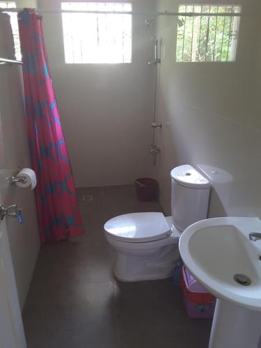 a bathroom with a toilet and a sink at OMG Guesthouse Room for 6 in Licup